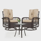 Aoxun 3 Piece Patio Chairs Set, Swivel Rocking Chairs for Patio, Wicker Bistro Set