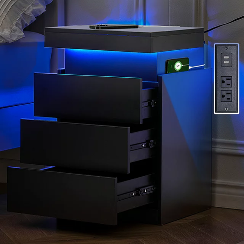 Modern LED Nightstand with 3 Drawers