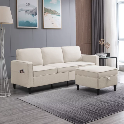 Sectional Sofa with Storage Ottoman-3-Seat Sofa Couch