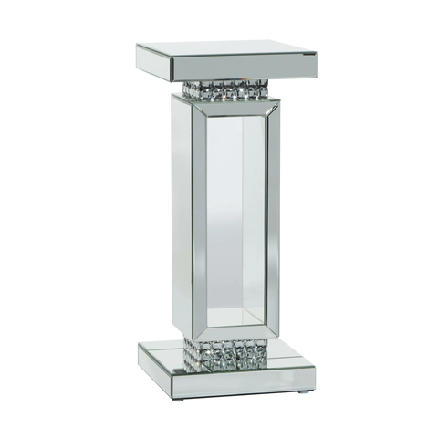 DecMode 12" x 28" Silver Glass Mirrored Pedestal Table, 1-Piece