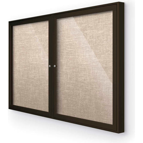 Indoor Enclosed Bulletin Board Cabinet, 46"W x 34"H, Coffee Trim, Cotton