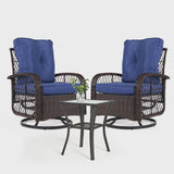 Aoxun 3 Piece Patio Chairs Set, Swivel Rocking Chairs for Patio, Wicker Bistro Set