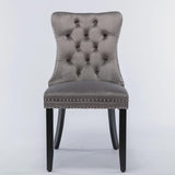 Set of 2 Velvet Fabric Dining Chairs Luxury Tufted Back with Nailed Trim and Back Ring