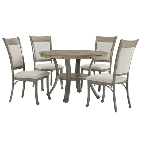 Linon Franklin 5 Piece Upholstered Dining Set in Gray Wash Wood and Pewter Steel