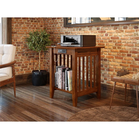 Solid Wood Printer Stand with USB Charging Station in Walnut