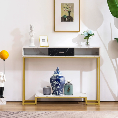 MCombo Console Table with Drawers, Marble and Gold Legs