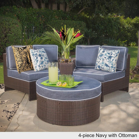 Madras Zanzibar Outdoor 4 Seater Wicker Curved Sectional Set with Ottoman