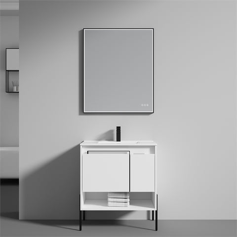 30 Inch Freestanding Bathroom Vanity with Ceramic Sink White