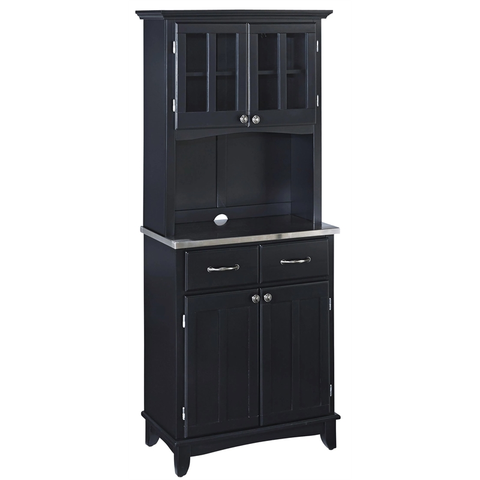 Wood Buffet with Stainless Steel Top and 2-Door Hutch in Black