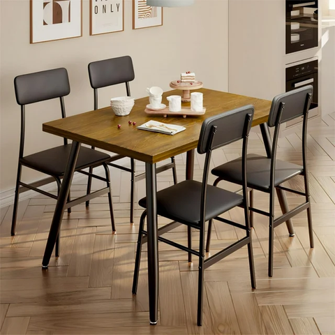 5 Pcs Modern Dining Table Set 4 Chairs Steel Frame Home Kitchen Furniture Black