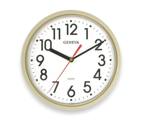Analog Clock, 9-1/2 In, Putty