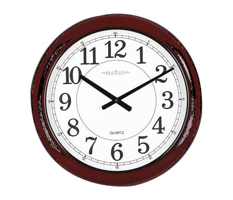 Analog Clock, 24 In, Burgundy