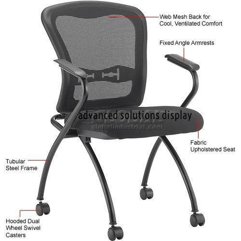 Mesh Stacking Chair with Arms - Fabric - Black - Pkg Qty 2
