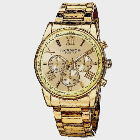 Akribos XXIV Men's Multifunction Tachymeter Stainless Steel Gold-Tone Bracelet Watch - Gold Brand Namebrand Akribos XXIV