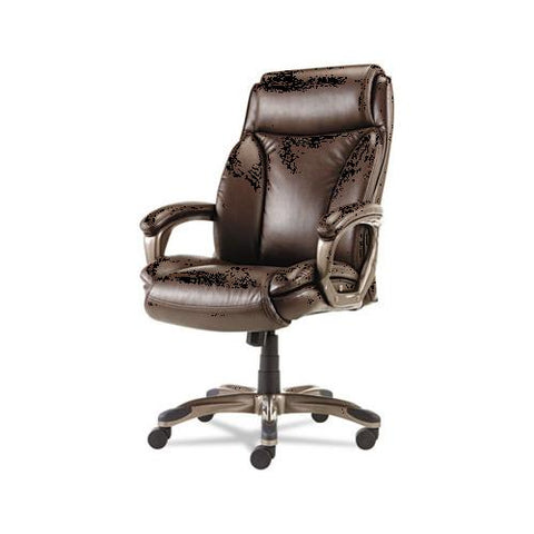 Alera Veon Series Executive High-Back Leather Chair, Brown Seat/Brown Back, Bronze Base