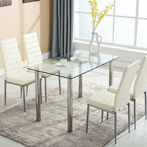 5 Piece Dining Table Set Dining Table & 4 Leather Chairs