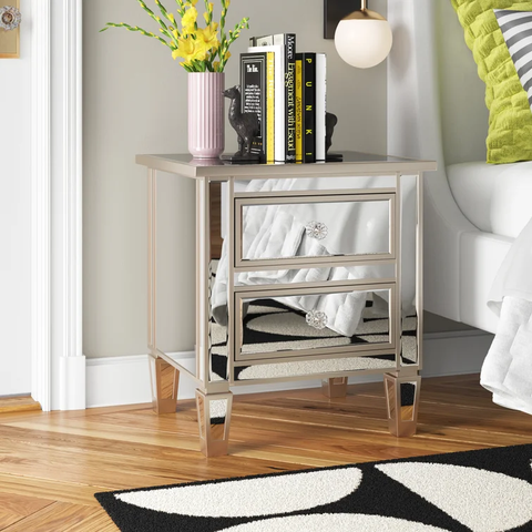 Cimmero 2 Drawer Nightstand in Silver Rose