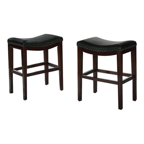 24" Counter Height Wood Saddle Stools in Espresso/Black (Set of 2)