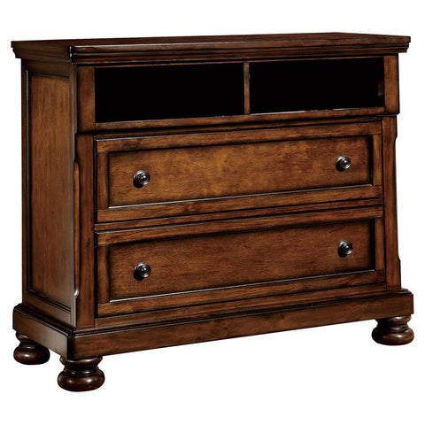 2 Drawers Traditional Wood TV Chest in Brown Cherry