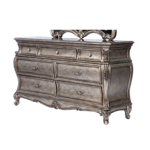 7 Drawer Dresser with Granite Top in Antique Platinum