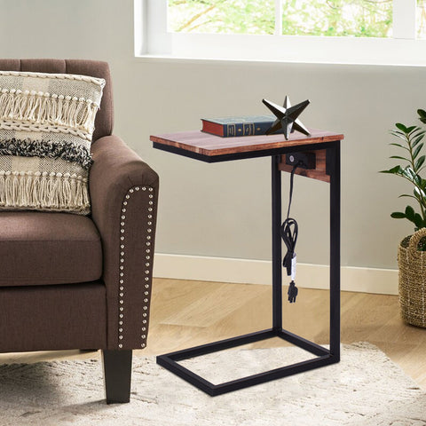 Carmelito Solid Wood C Table End Table Built-In Outlets