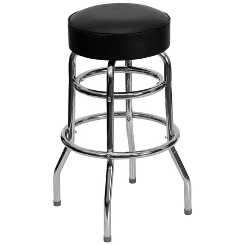 Flash Furniture 30-1/4"H Double Ring Barstool - Chrome with Vinyl Seat - Black