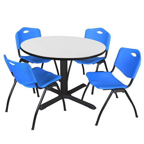 48 in. Round Breakroom Table- White & 4 M Stack Chairs