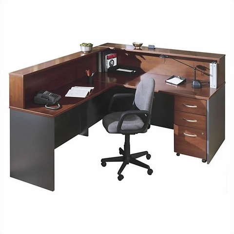 4-Piece L-Shape Reception Computer Desk Hansen Cherry