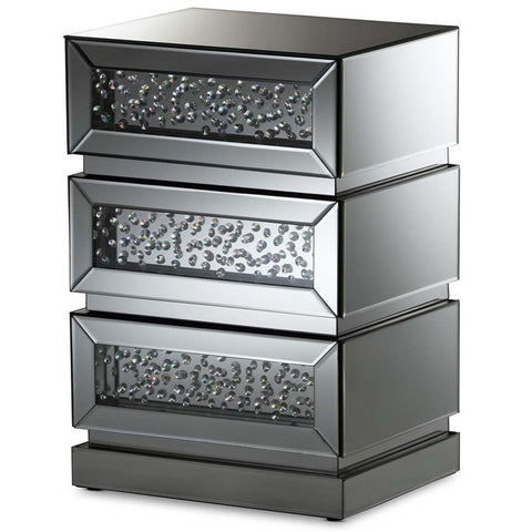 Baxton Studio Sabrina Mirrored 3 Drawer Nightstand in Silver