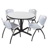 48 in. Round Breakroom Table- White & 4 M Stack Chairs