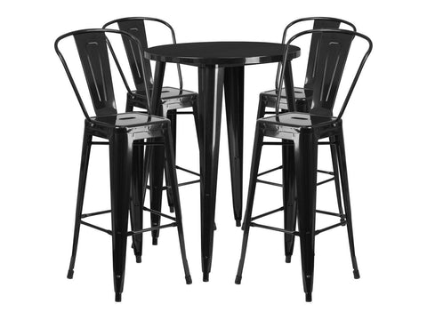 30'' Round Metal Indoor-Outdoor Bar Table Set with 4 Cafe Stools