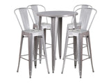 30'' Round Metal Indoor-Outdoor Bar Table Set with 4 Cafe Stools