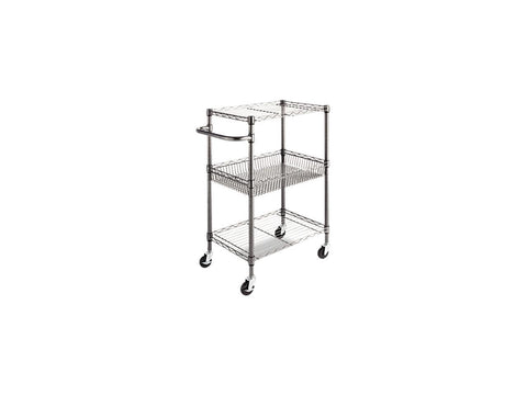 Alera ALESW342416BA Three-Tier Wire Rolling Cart, 28w x 16d x 39h, Black Anthracite