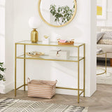 Console Table, Glass Table, Entryway Table with 2 Shelves, Steel Frame