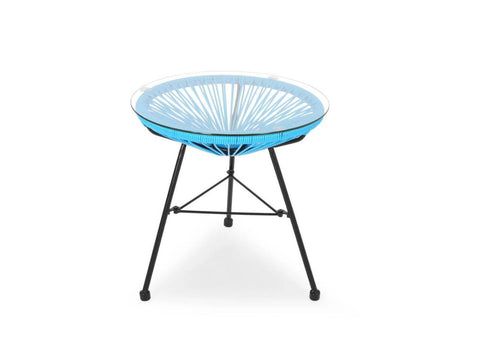 Chrissy Outdoor Modern Faux Rattan Side Table with Tempered Glass Top