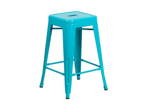 Commercial Grade 24 High Backless Crystal TealBlue IndoorOutdoor Counter Height Stool