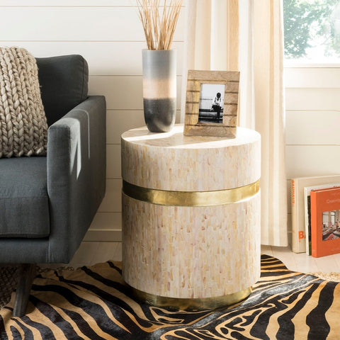 Safavieh Perla Pink Champagne/ Gold Mosaic Round Side Table - 19.7" x 19.7" x 22"