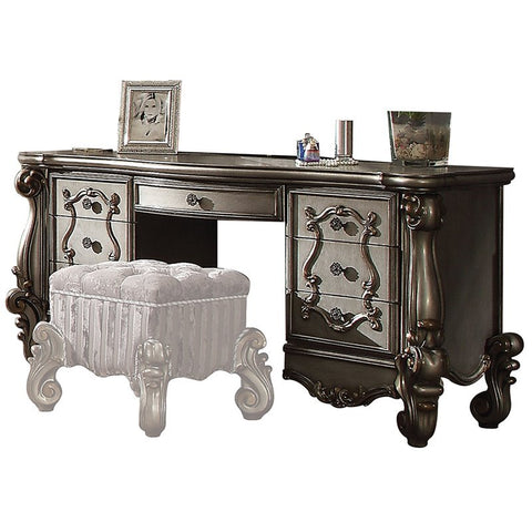 Wood Bedroom Vanity Desk in Antique Platinum