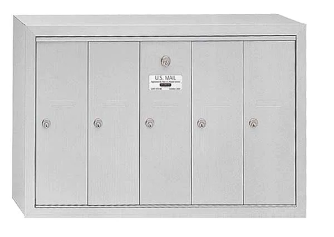 Recessed Vertical 1250 Series, 5 Door Mailbox, Anodized Aluminum