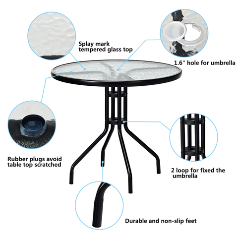 32" Round Garden Bar Glass Table Patio