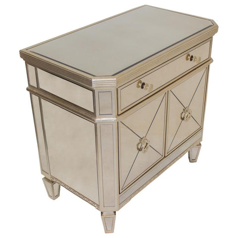 Solid Wood Mirrored Bedroom Nightstand in Silver/Gold