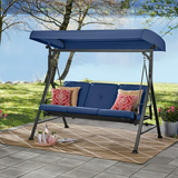 Belden Park 3 Person Convertible Daybed Outdoor Steel Porch Swing with Canopy