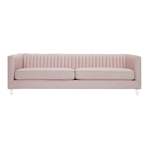 Contemporary Velvet and Acrylic Sofa in Blush Pink