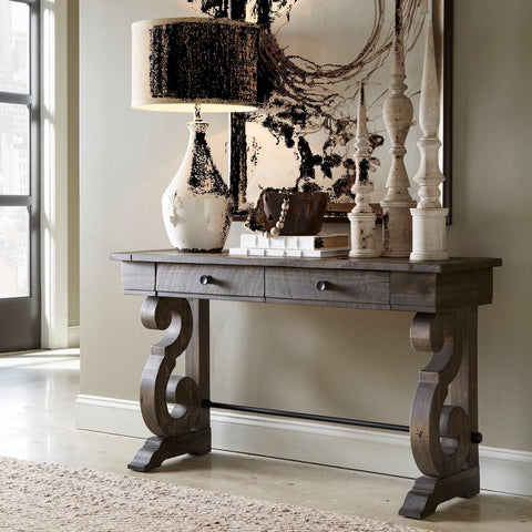 Bellamy Traditional Weathered Peppercorn Storage Console Table