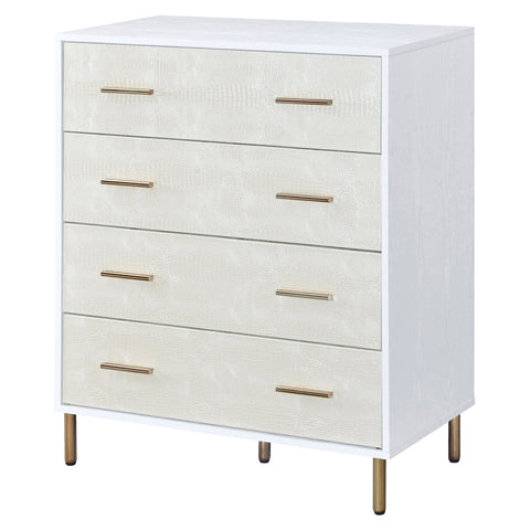 4-Drawer Wooden Chest in White and Champagne and Gold