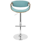 Curvo Walnut and Teal Adjustable Barstool