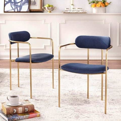 Simple Living Retro Velvet Dining Arm Chair (Set of 2) - Navy