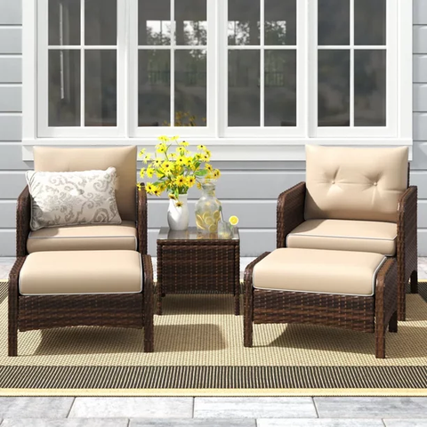 5 Piece Patio Furniture Set Rattan Wicker Chair with Table