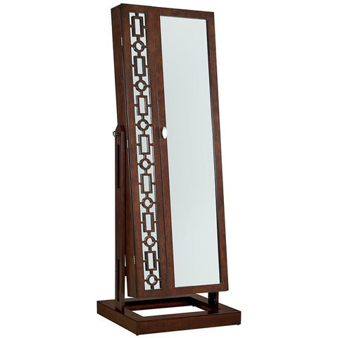 Wood Cheval Jewelry Armoire Mirror in Cherry