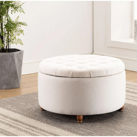 28'' Wide Tufted Round Storage Ottoman color Cream